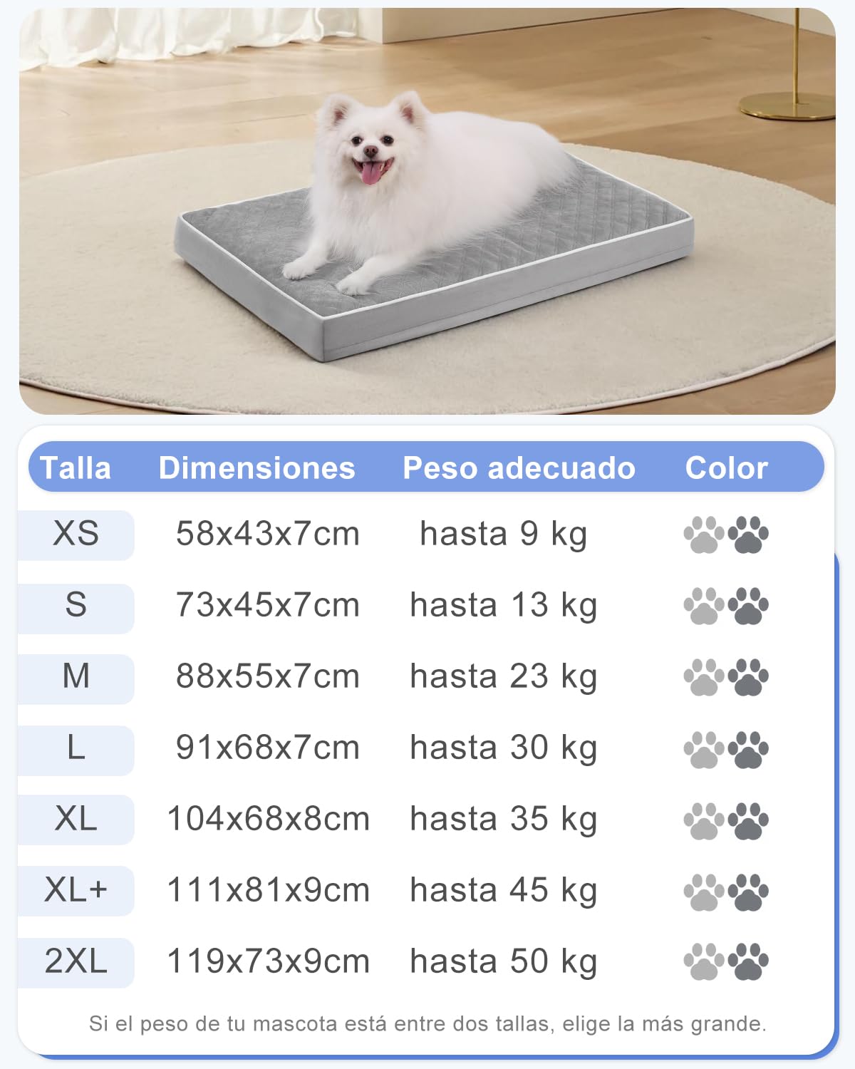 KSIIA Cama para Perros Medianos Ortopédica, Colchón Perro Lavable, Colchoneta Perro Impermeable, Dog Bed con Funda Extraíble, Gris, 88x55x7cm