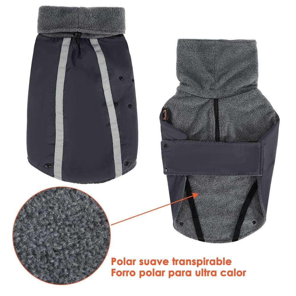Abrigo para Perro Invierno, Cálido Forro Polar para Exteriores con Bufanda De Cuello Alto, Rayas Reflectantes, Chaleco Resistente Al Viento, Juegos Suaves para Mascotas