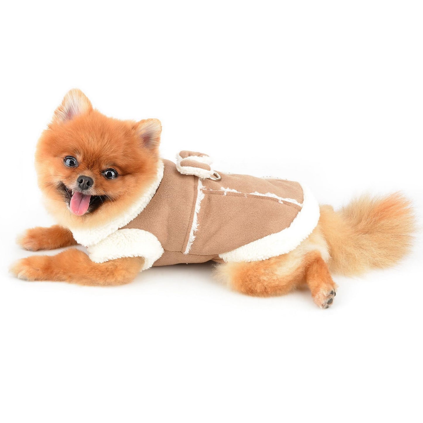Abrigo de forro polar para perro pequeño, chaqueta con arnés para mascotas con lazo y anillo en D, chaleco suave para otoño e invierno con cuello mullido, ropa de gato chihuahua