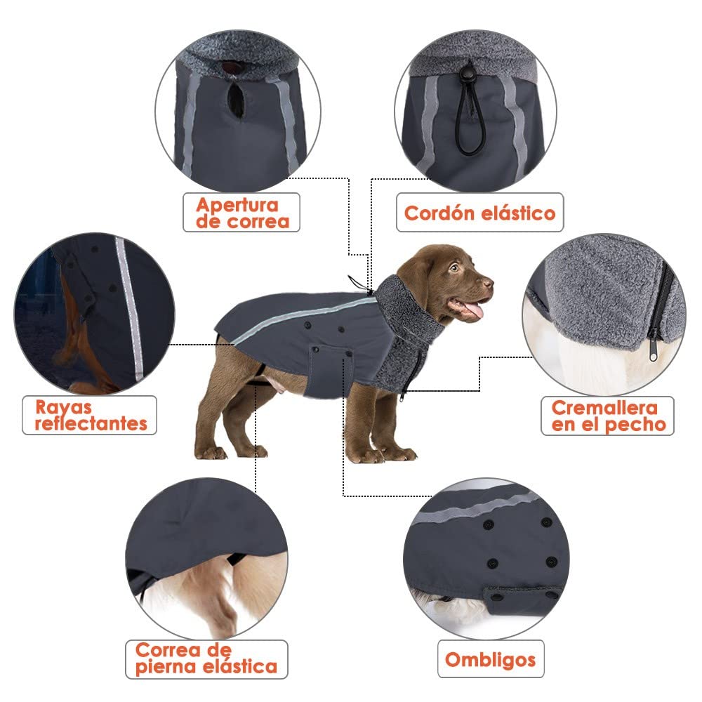 Abrigo para Perro Invierno, Cálido Forro Polar para Exteriores con Bufanda De Cuello Alto, Rayas Reflectantes, Chaleco Resistente Al Viento, Juegos Suaves para Mascotas