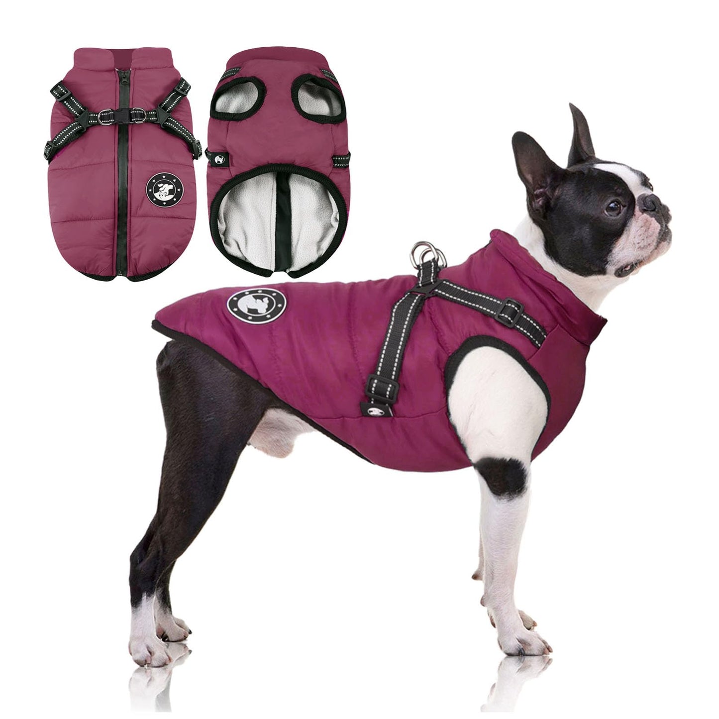 Abrigo para Perros de Invierno, Resistente al Viento, Impermeable, Abrigo para Perro con Arnés, Ropa para Climas Fríos, Chaqueta Cálida de Invierno