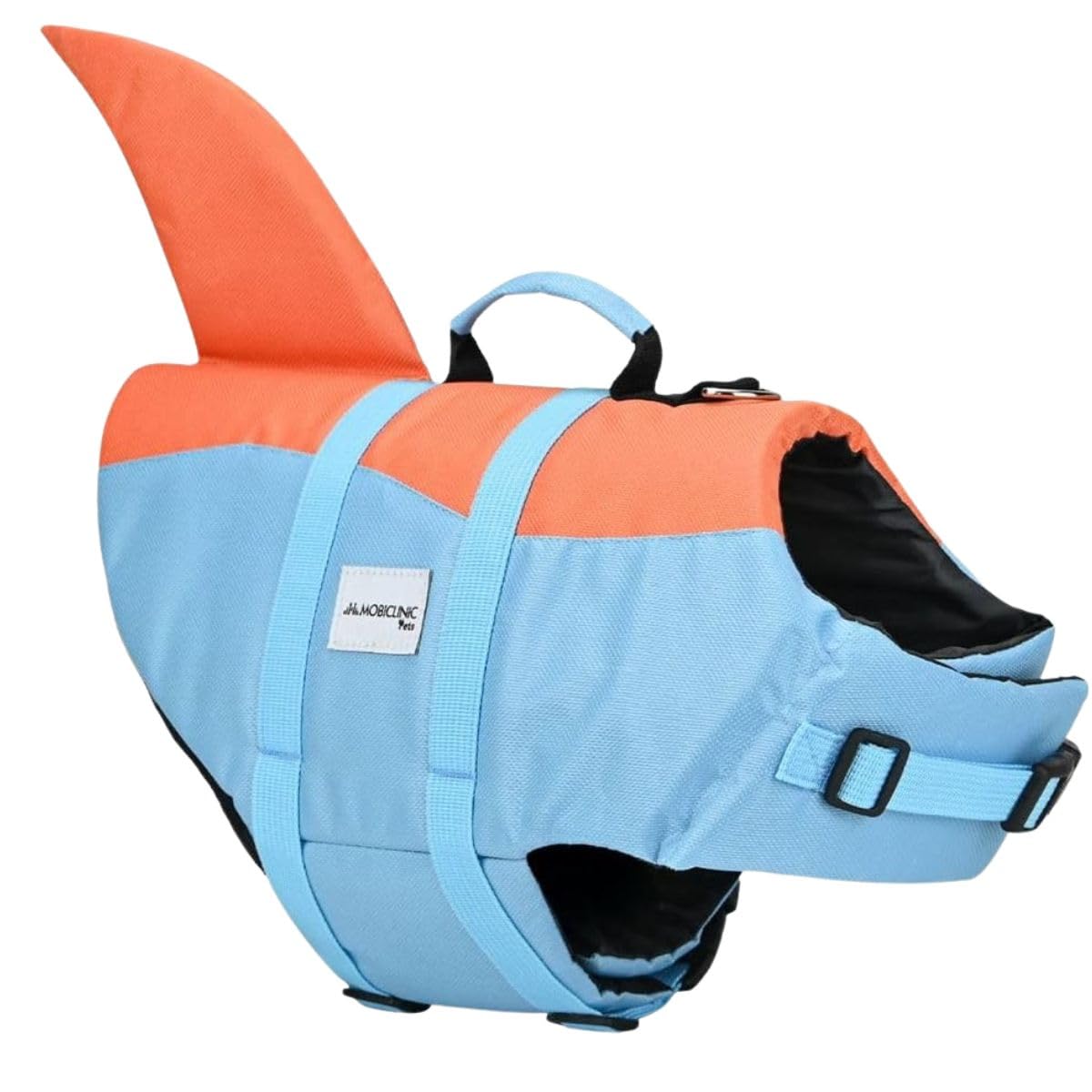 Chaleco Salvavidas Perro, Diseño Aleta Tiburón, Asa de Rescate, Arnés Ajustable, Anillo para Correa, Alta Flotabilidad y Visibilidad, Sharky, Ligero, Nadar, Surf, Navegar