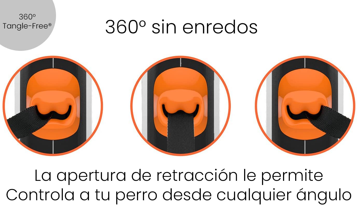 TUG 360° Sin Enredos Correa Perro Extensible | Retráctil de 5 Metros Cinta de Nailon (Medio, Blanco/Naranja)