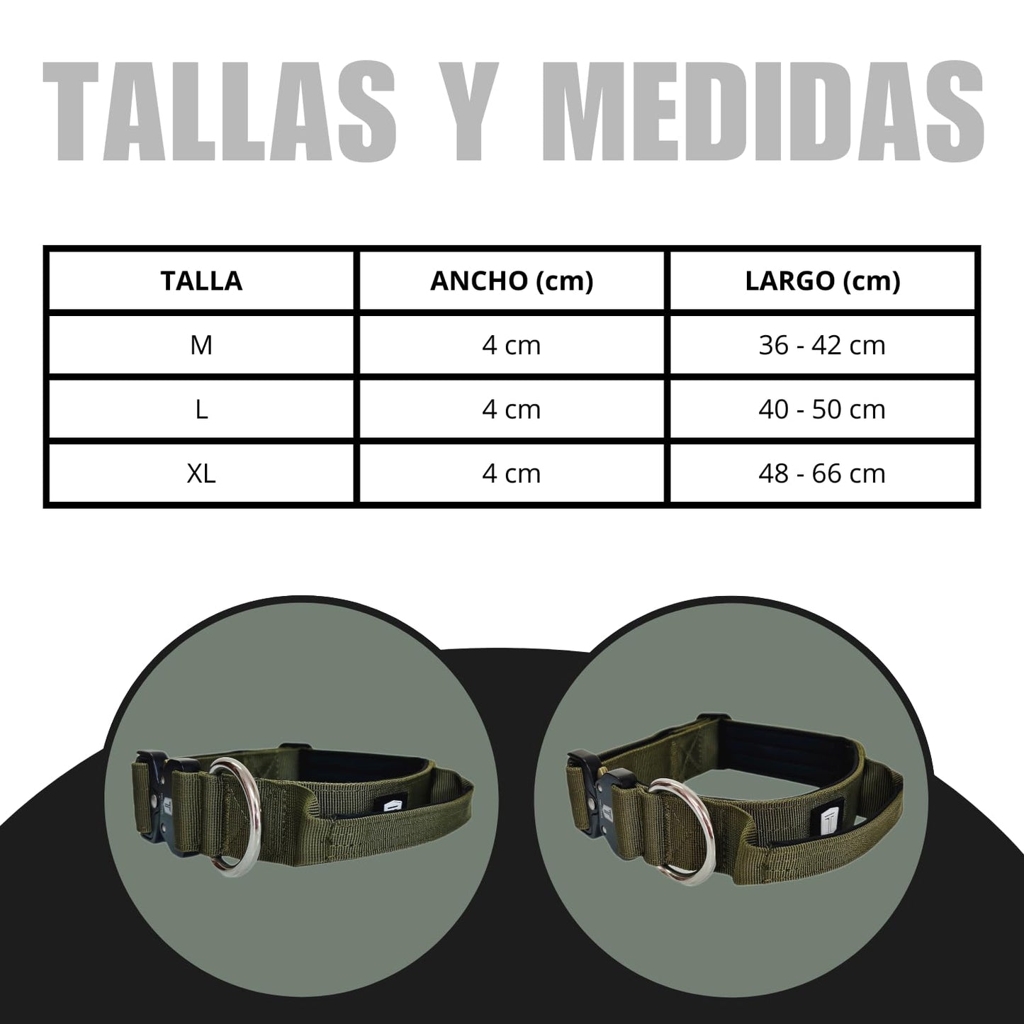 Collar Táctico para Perro Mediano y Grande - Acolchado con asa, Hebilla de Liberación Rápida y Ancho Antiahogamiento - Collar de Entrenamiento para Todo Tipo de Perros - Verde L