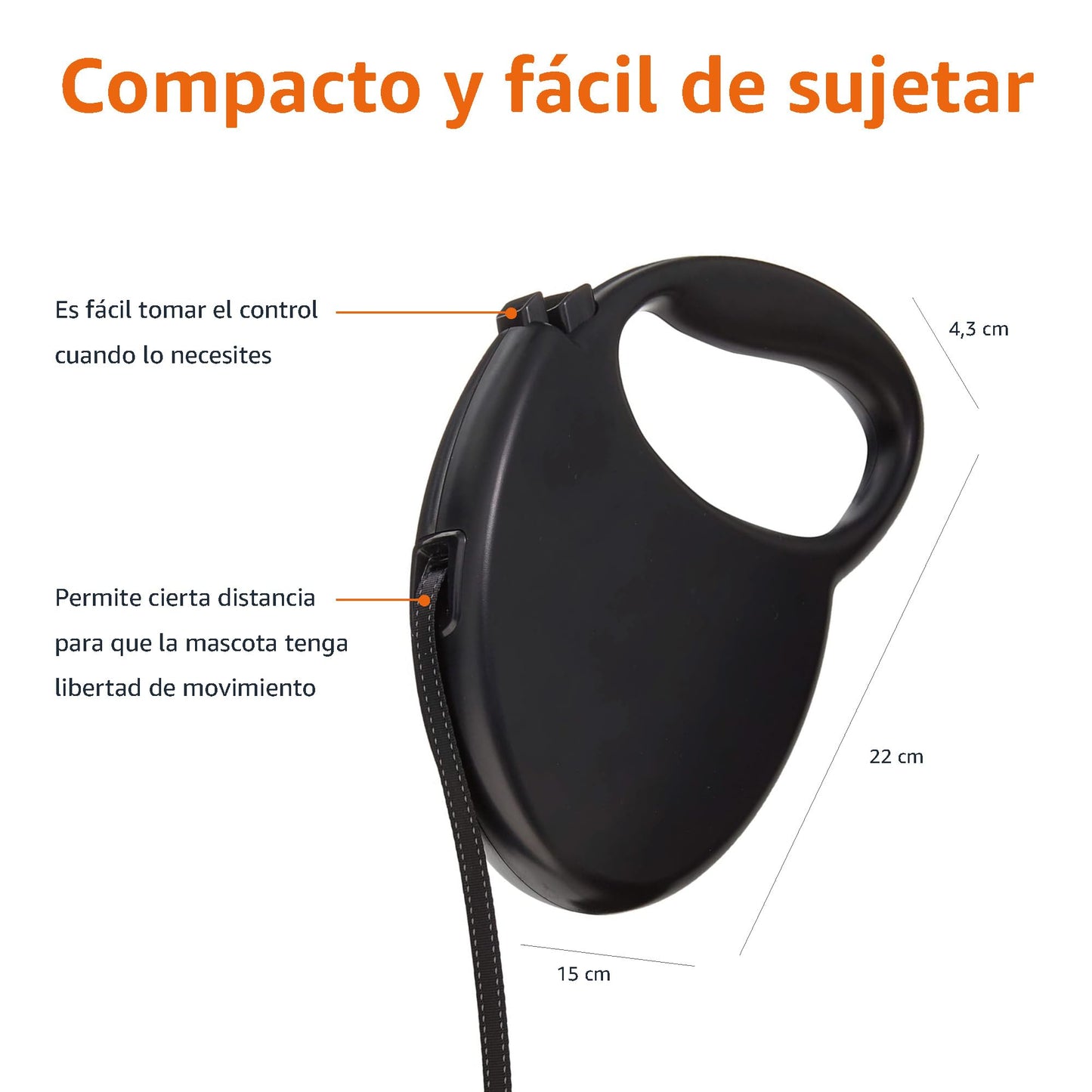 Correa retráctil para perro, longitud extensible de 7,5 m, grande (para perros de hasta 50 kg), color negro