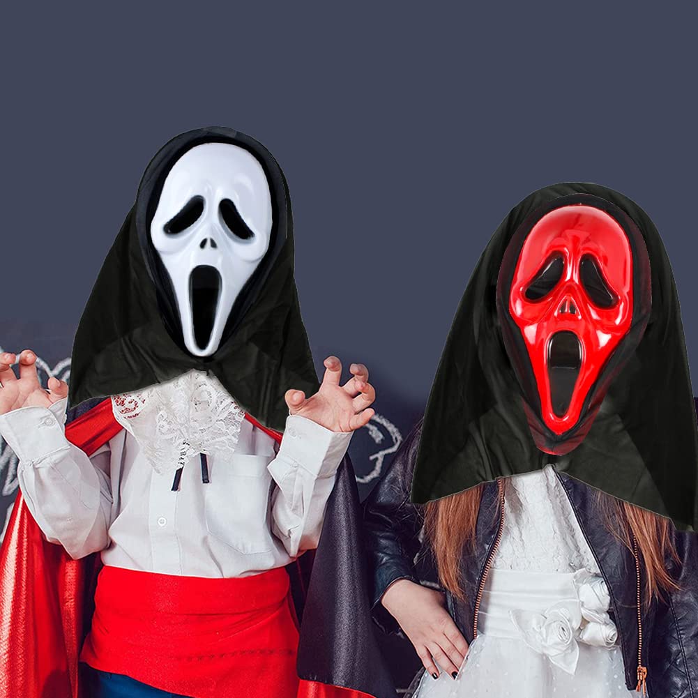 2Pcs Máscara de Halloween Carnaval Terror - Máscara Miedo Cosplay Costume Mask Scream Skull Mascarilla Fantasmas Falsas para Niños y Adultos