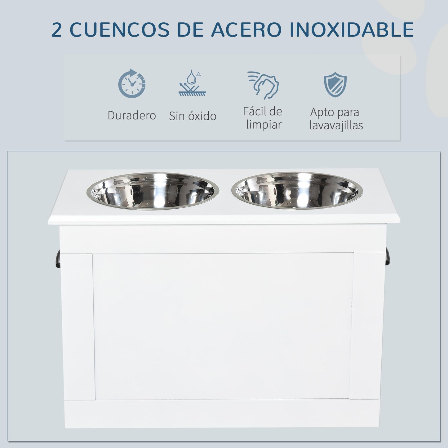 Comedero Perro Elevado con 2 Cuencos de Acero Inoxidable 2x2000 ml Comedero Elevado para Perros Grandes con Tapa Abatible y Almacenamiento Oculto Blanco