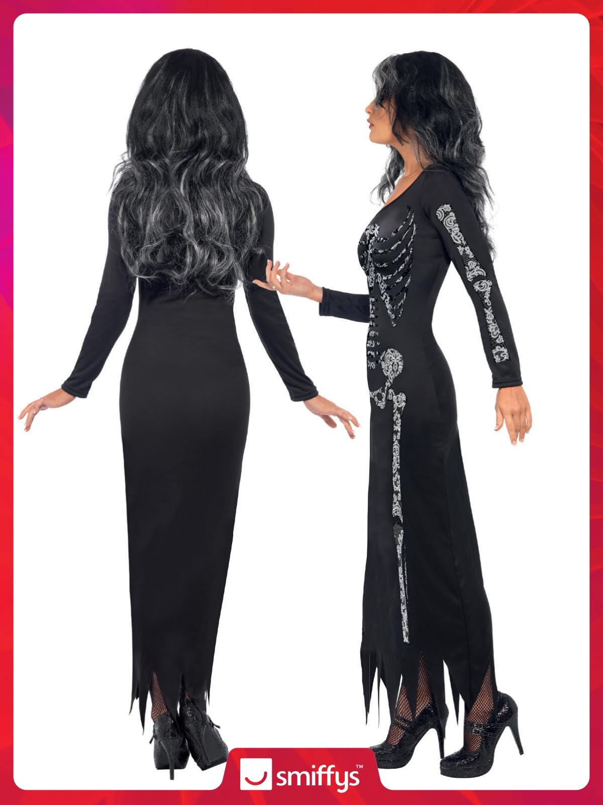 Disfraz de esqueleto, Negro, con vestido ceñido de manga larga Halloween