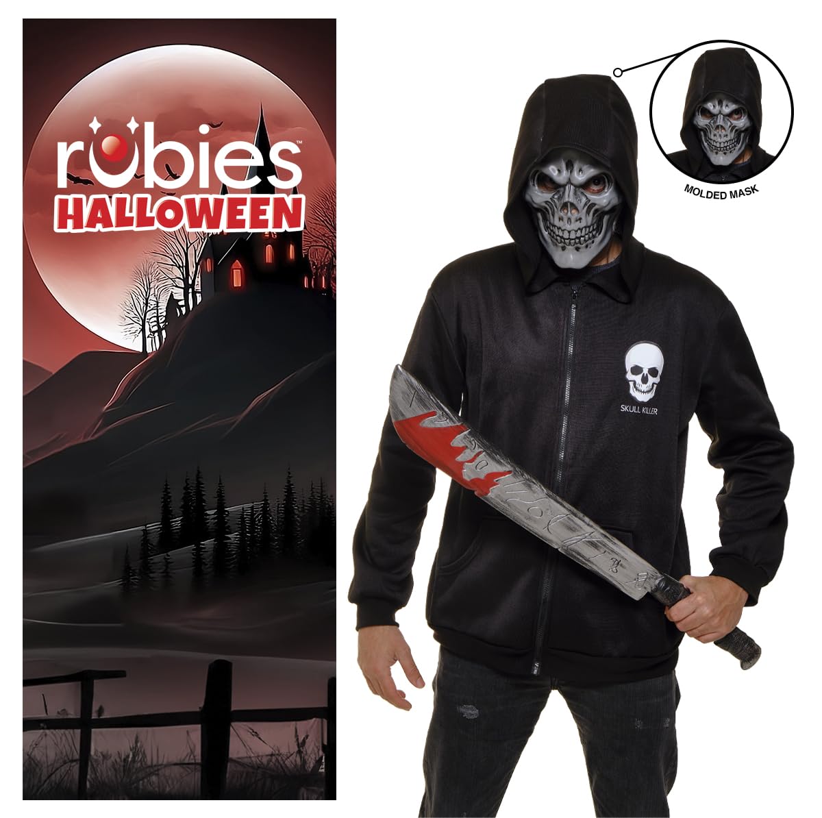 Disfraz Skull Killer para adulto, Set con Sudadera y máscara, Oficial Halloween, Carnaval, Fiestas