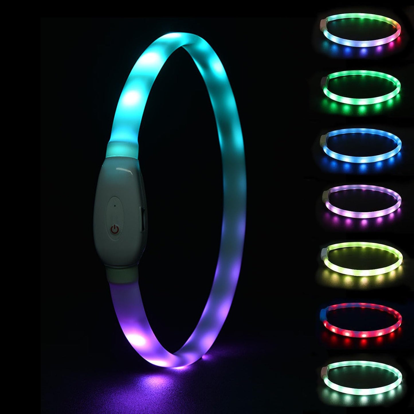 Luces para collar de perro, luces intermitentes recargables, collar de silicona suave impermeable con 9 modos intermitentes, cómodo collar de perro intermitente, luces de collar de perro para