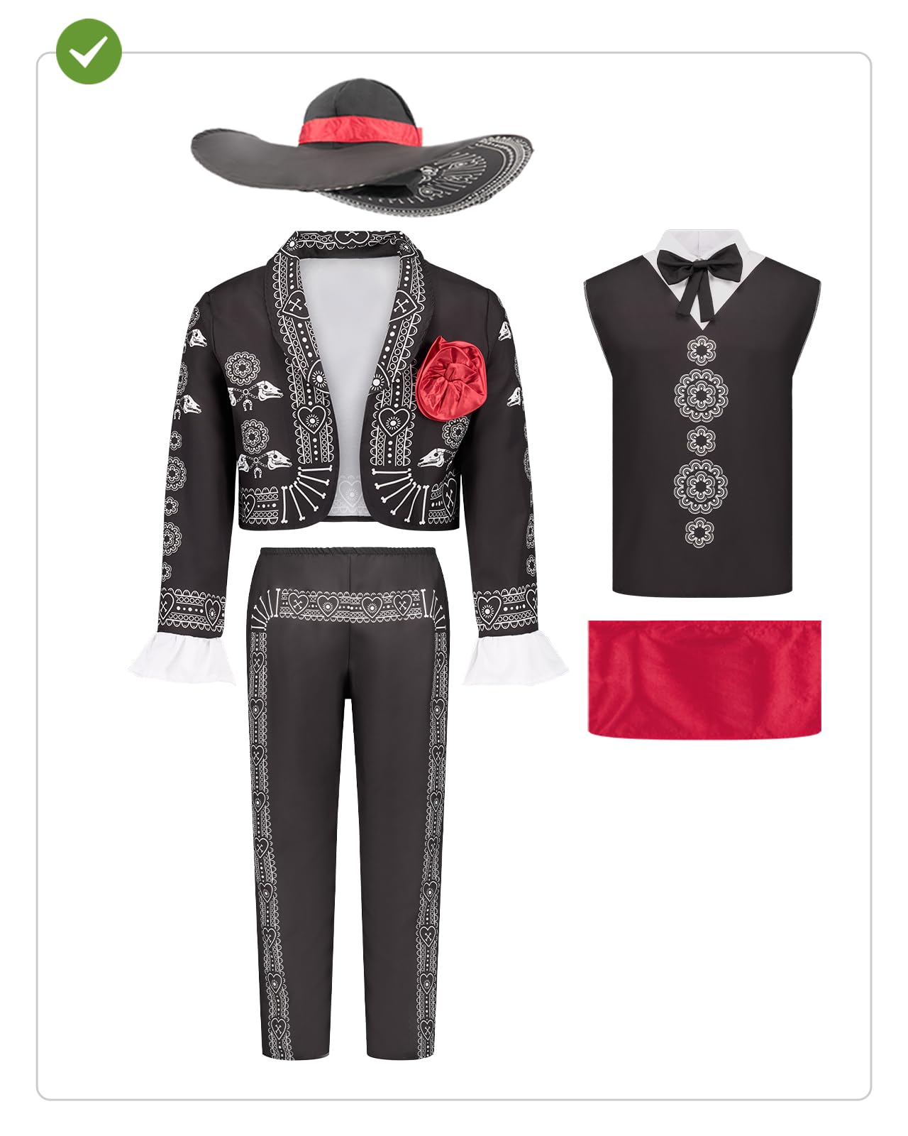 Disfraz de Mariachi para Hombre con sombrero, Traje de Día de los Muertos Catrina para adulto, Disfraces de Halloween y Carnaval – Talla XL