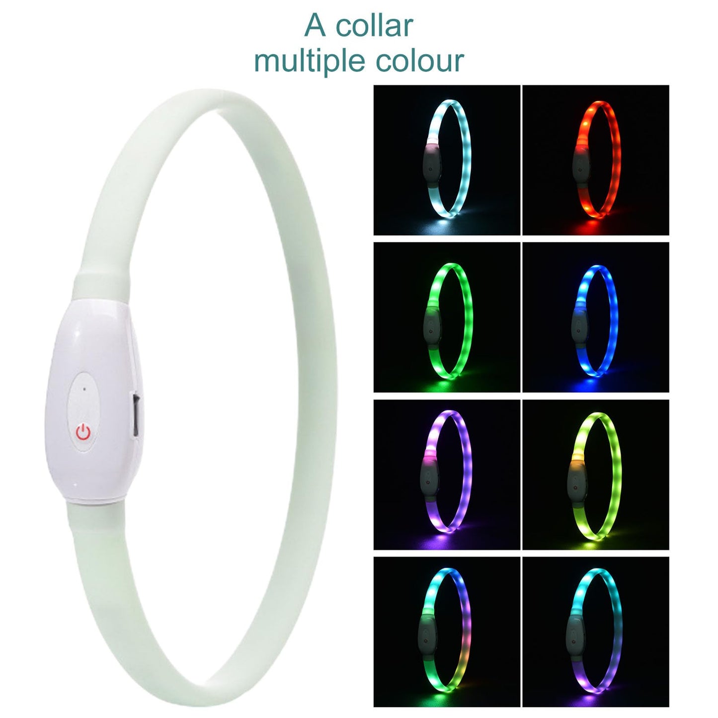 Luces para collar de perro, luces intermitentes recargables, collar de silicona suave impermeable con 9 modos intermitentes, cómodo collar de perro intermitente, luces de collar de perro para
