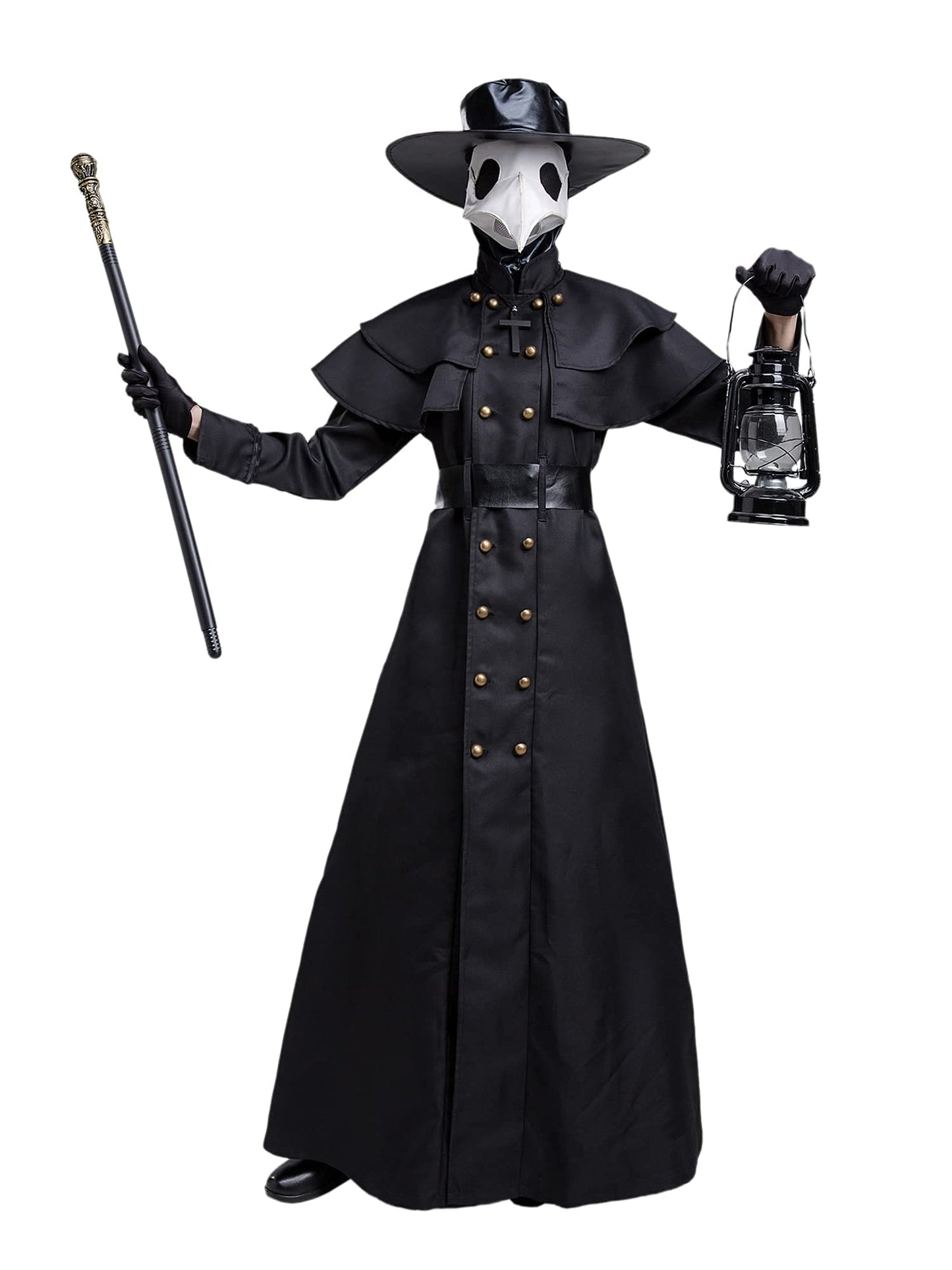 Disfraz medieval steampunk de médico de la peste negra para hombre, disfraz de médico para Halloween con juego de accesorios, color negro, talla S