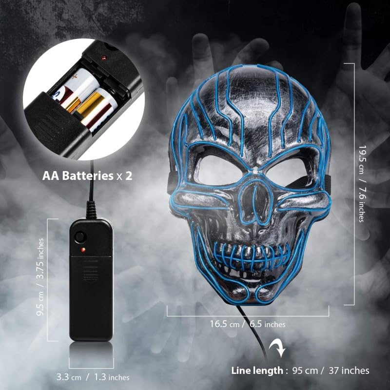 Disfraz de máscara de esqueleto espeluznante de La Purga de Halloween con luz aterradora – Disfraz de demonio para niños y adultos (azul)