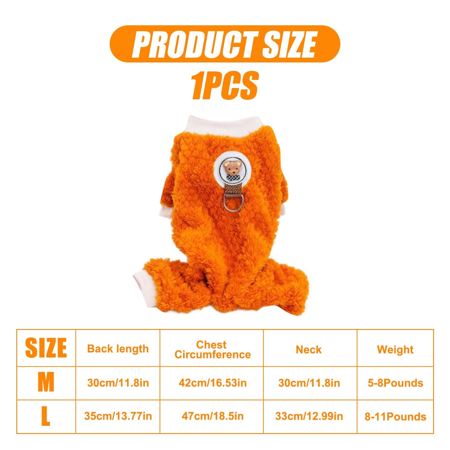 Abrigo Pijamas para Perro,Peluche de Cuatro Patas para Mascotas,Abrigo para Perros pequeños,Pijamas de Invierno para Perros Pequeños Ropa Cálida,cálido Suave para Mascotas (Naranja, L)