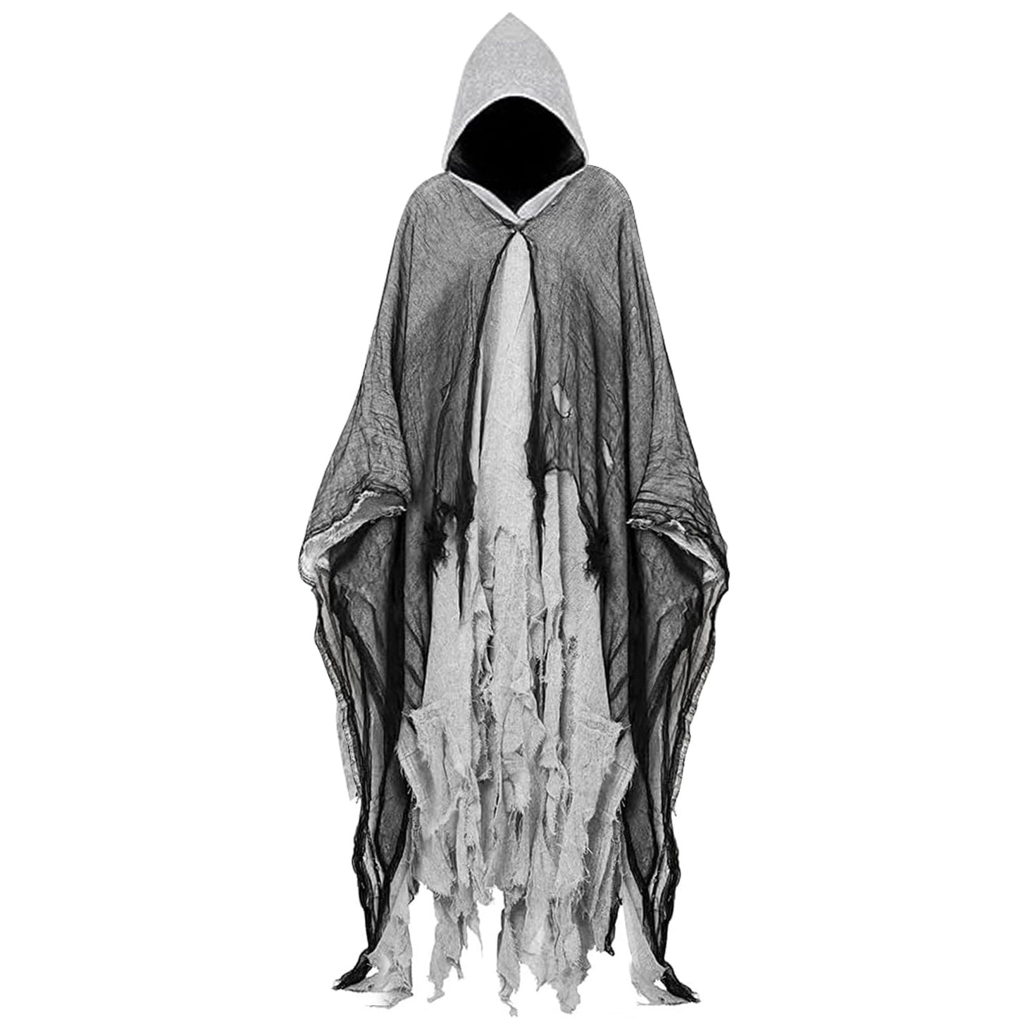 Disfraz Halloween Hombre Terror: Fantasma Costume Halloween Capa con Capucha - Disfraz Grim Reaper Bruja Fantasma para Adulto Hombre Mujer (Gris)