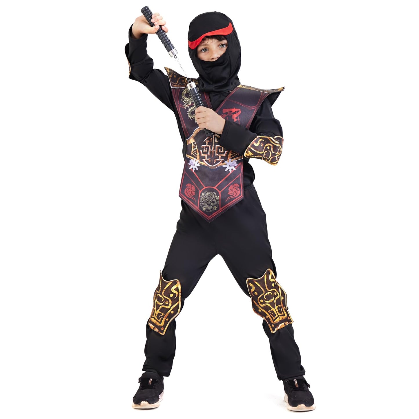 Disfraz infantil de ninja para Halloween, disfraz de dragón ninja, músculos, disfraz de carnaval (negro, 10-12 años)