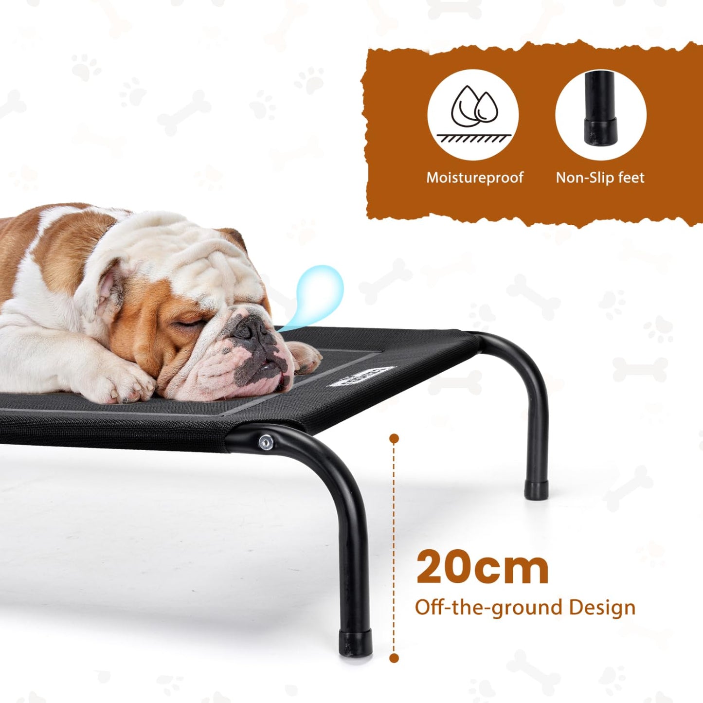 Cama Elevada Perro, Cama Refrescante Perro, Cama de Mascotas Transpirable para Exterior Interior Jardín Terraza, Cama Perro Robusto Lavable, Negro, L, 124x90x20CM