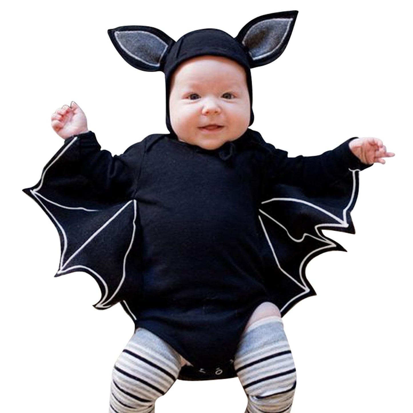 Disfraz de bebé recién nacido neutro recién nacido bebé niño niña traje negro murciélago manga larga pelele body con gorros ropa, Negro , 3-6 meses