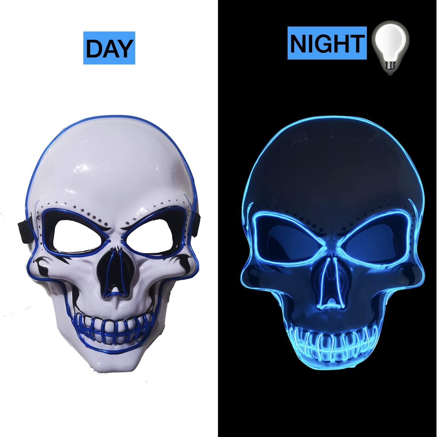 SOUTHSKY LED Maschera Cranio Faccia Maschera Luminosa Maschera Notte Luce Neon EL Light Up for Halloween Costume Cosplay Party (Azul)