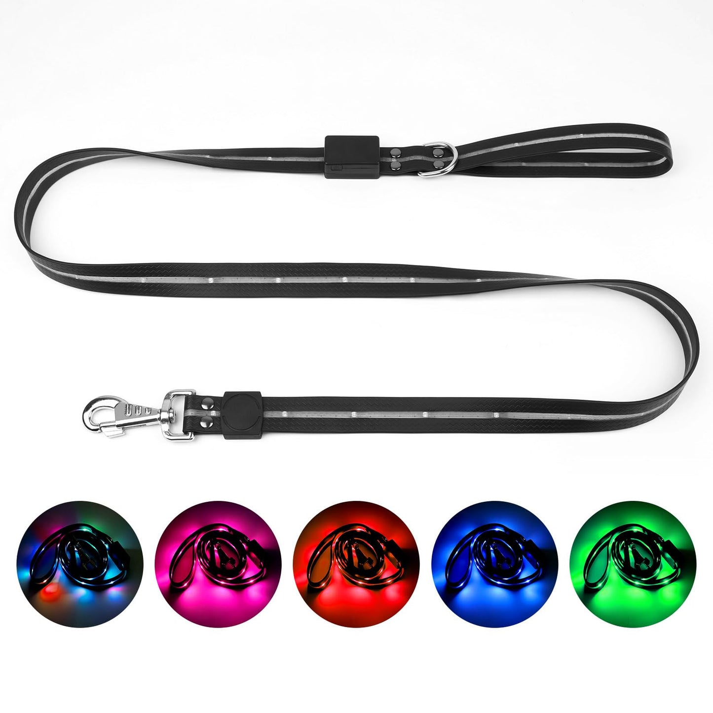 Correa led para Perros 1.2 M, Correa Reflectante Recargable, con 12 Modos Luz, Recargable USB, Ideal para Paseos Nocturnos con Mascotas Grandes Medianas Pequeñas