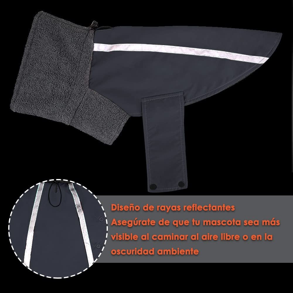 Abrigo para Perro Invierno, Cálido Forro Polar para Exteriores con Bufanda De Cuello Alto, Rayas Reflectantes, Chaleco Resistente Al Viento, Juegos Suaves para Mascotas