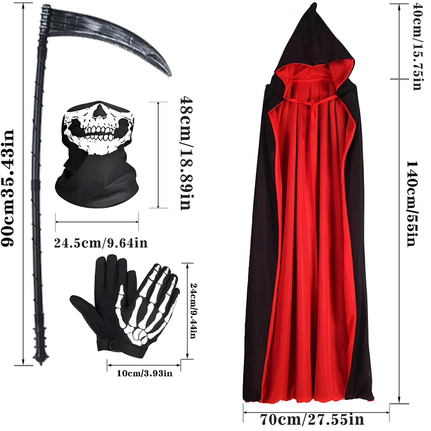 Disfraz de Grim Reaper, Disfraz de Sensemann, Halloween Disfraz de Parca Adulto, Disfraz de Parca Adulto, Capa de Muerte para Hombre Mujer, Costume da Grim Reaper