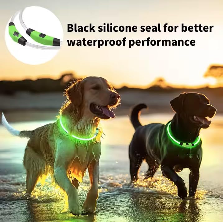 Collar con LUZ LED, 7 Colores Intercambiables, Resistente AL Agua, para Mascotas Seguridad Nocturna, Collar Luminoso Que Brilla en la Oscuridad. Recargable por USB, Tamaño Ajustable.