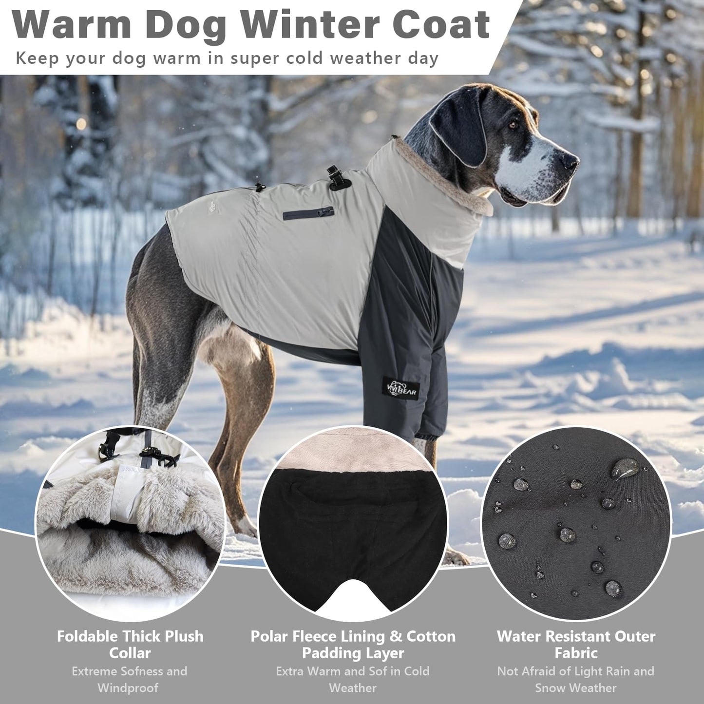 Abrigo para Perros de Invierno, Impermeable, Resistente al Viento, Con Forro de Terciopelo, Arnés, Hebilla de Anillo en D, Cordón Ajustable y Cremalleras Reflectantes