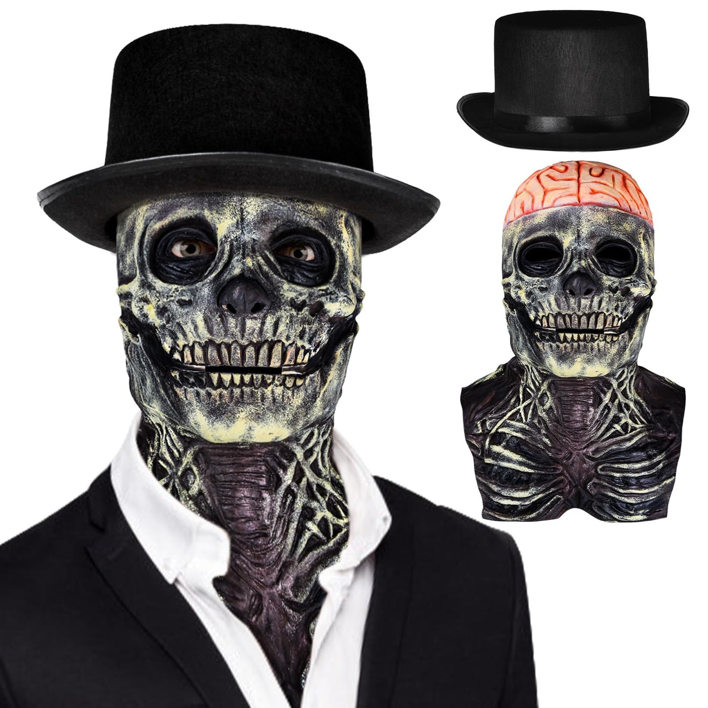 Disfraz Máscara de Calavera de Halloween, Casco de Esqueleto de Cabeza Completa, con Mandíbula Móvil, Máscaras de Terror Espeluznantes para Cosplays.