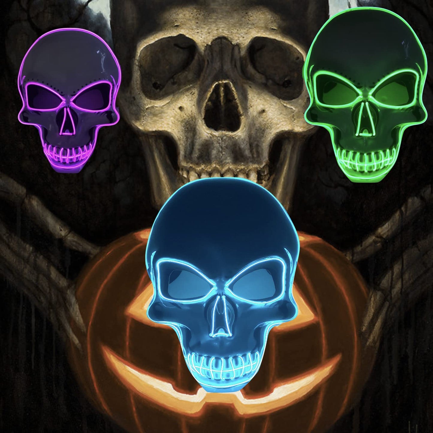 SOUTHSKY LED Maschera Cranio Faccia Maschera Luminosa Maschera Notte Luce Neon EL Light Up for Halloween Costume Cosplay Party (Azul)