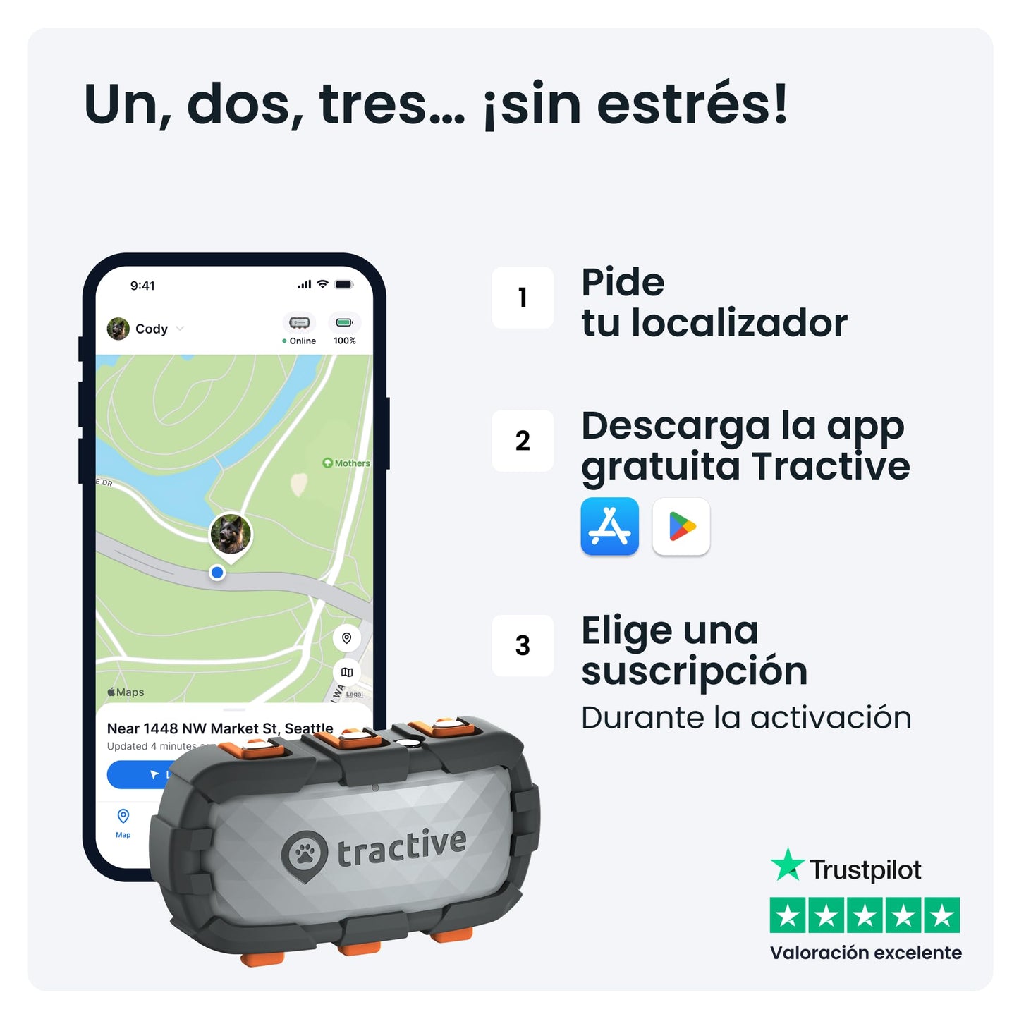 Tractive - GPS perros XL Adventure | Carcasa fibra de vidrio | Hasta 1 mes de batería | Líder de mercado | Localización mundial en vivo | Alertas antifuga | Monitor de actividad con avisos de salud