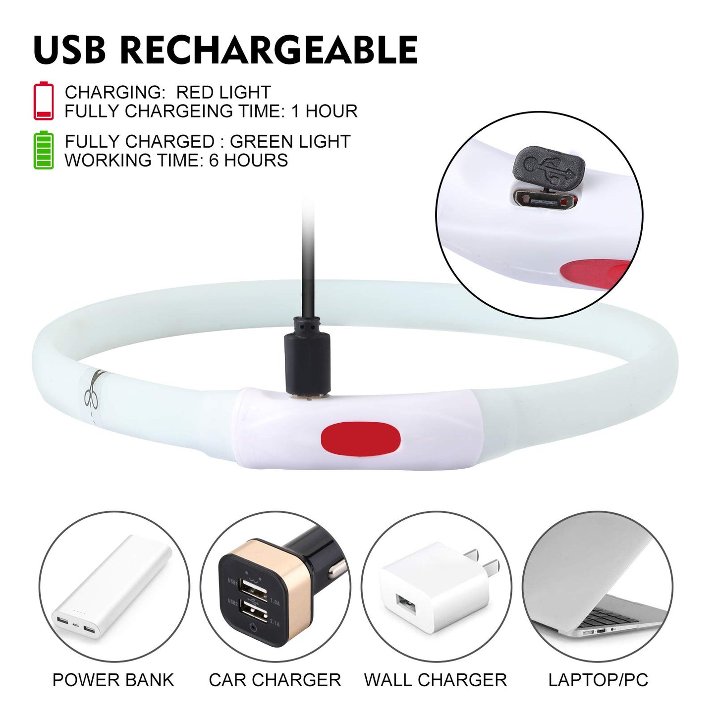 NOVKIN Collar LED para perro, recargable, RGB que cambia de color, luces impermeables que hacen que la mascota sea visible y segura para caminar por la noche, al aire libre, camping, para perros