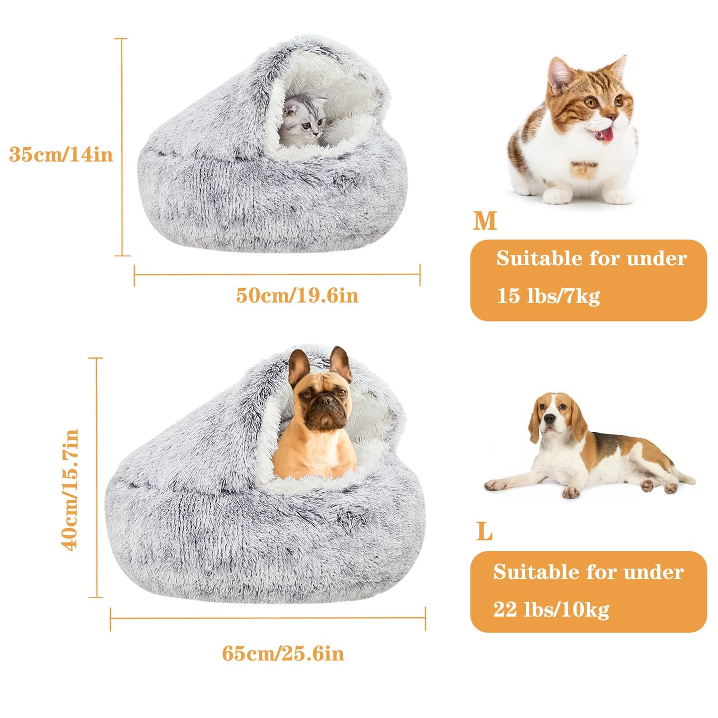 Cama de felpa calmante para gatos y perros en forma de dónut. Cojín cálido y suave con cómoda esponja, parte inferior antideslizante. Para mascotas pequeñas y medianas, para interiores (65 cm, gris)
