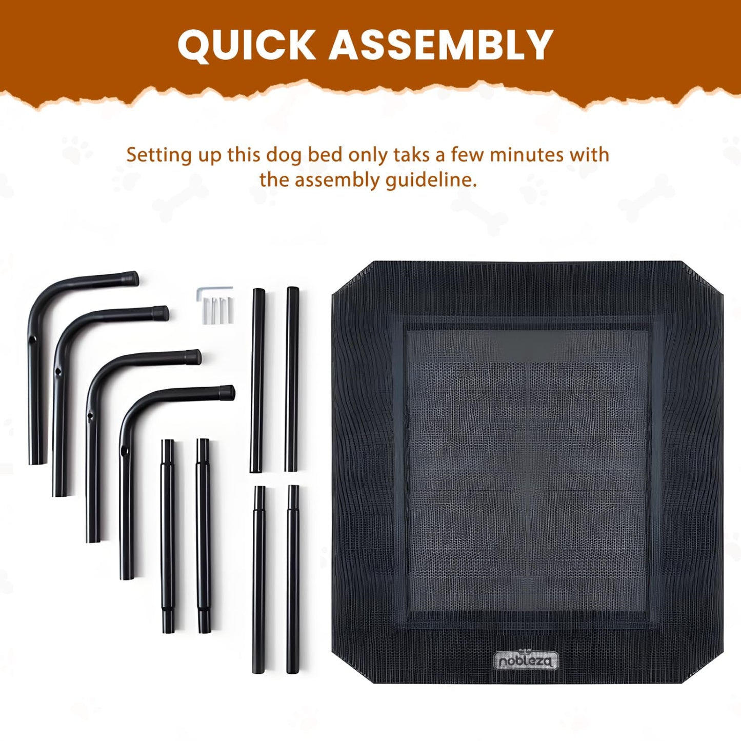 Cama Elevada Perro, Cama Refrescante Perro, Cama de Mascotas Transpirable para Exterior Interior Jardín Terraza, Cama Perro Robusto Lavable, Negro, L, 124x90x20CM