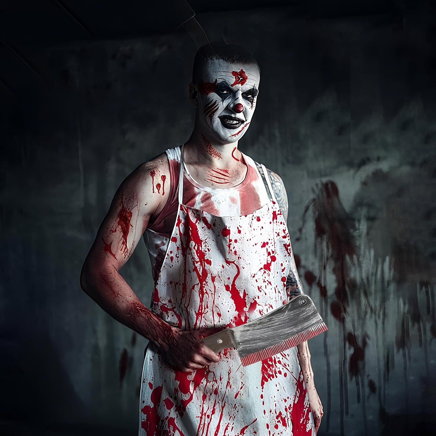Disfraz 5 Piezas Halloween Hombre Adulto, Ensangrentado Disfraces Terroríficos para Halloween con Delantal Halloween Cuchillo Falsos Máscara Diadema Cuchillo para Adultos Cosplay Fotos Fiesta