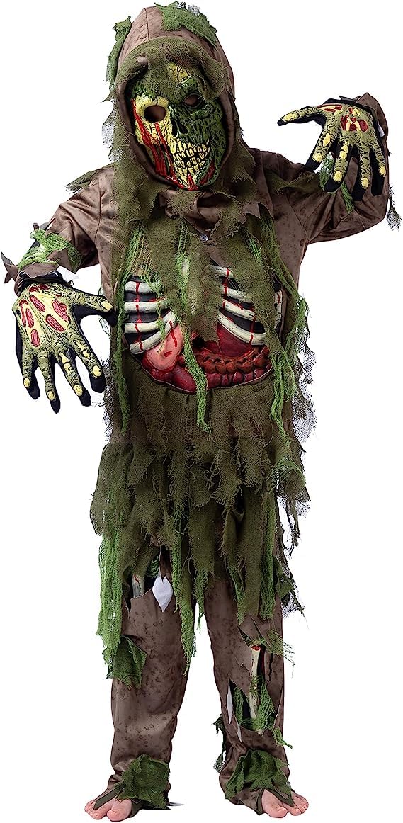 Disfraz Creations Swamp Deluxe Skeleton Living Dead Zombie Disfraz para Halloween Kids Monster Rol de rol (grande (10-12 años))