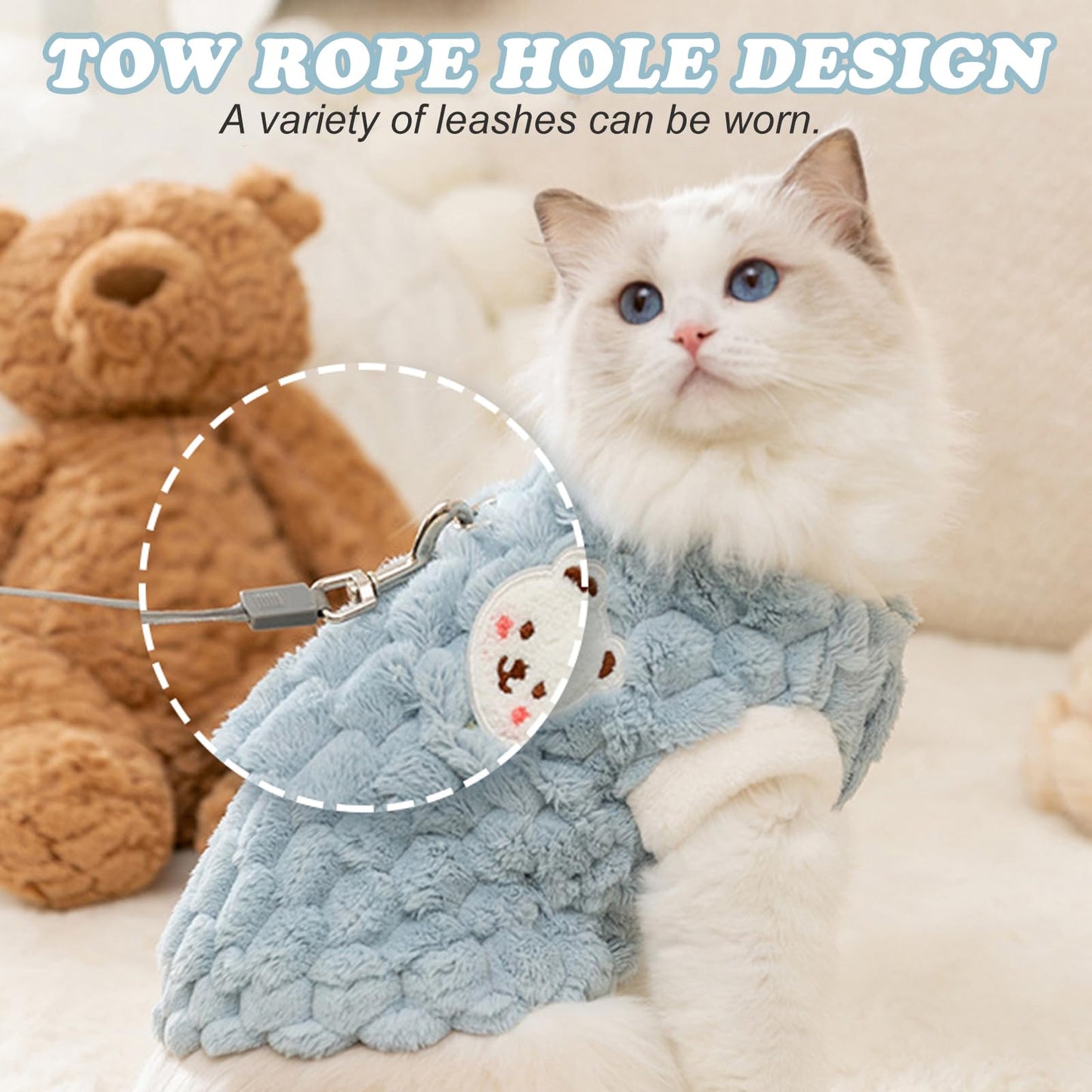 Abrigo 2 Piezas Jersey Para Perro Pequeño, Felpa Caliente en Invierno, Lindo y Suave Ropa Cómoda Para Perros y Gatos (Rosa, Azul)