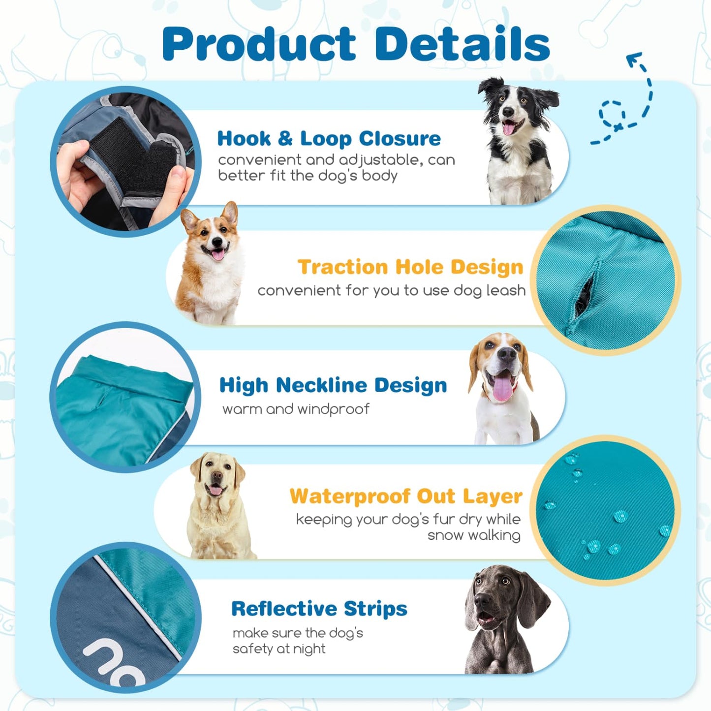 Nobleza Abrigo para Perro Impermeable, Chaquetas Abrigada de Invierno para Perros Mediano Grande, Ropa Reflectante para Perros, Chaleco para Perros Resistente al Viento (Azul, XL)
