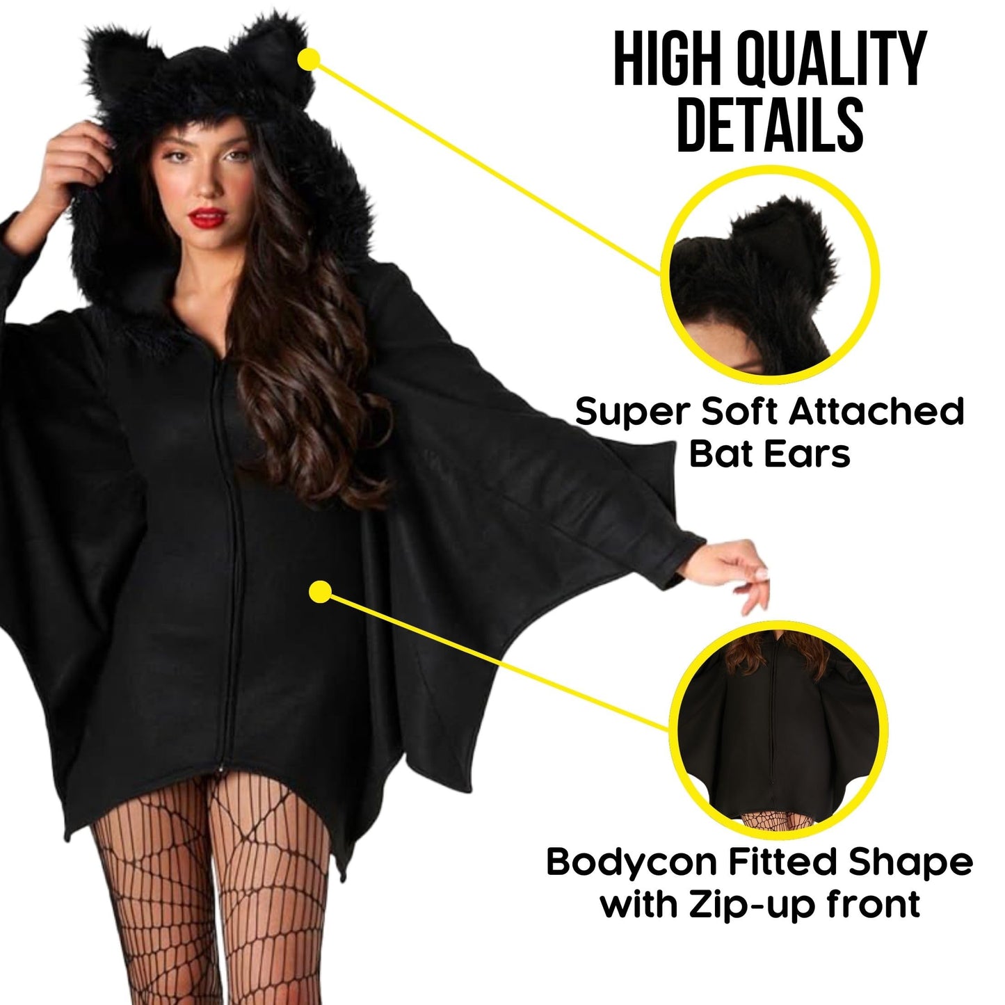 Disfraz de Murciélago para Mujer, Traje de Murciélago para Halloween, Disfraz de Mujer Murciélago, S