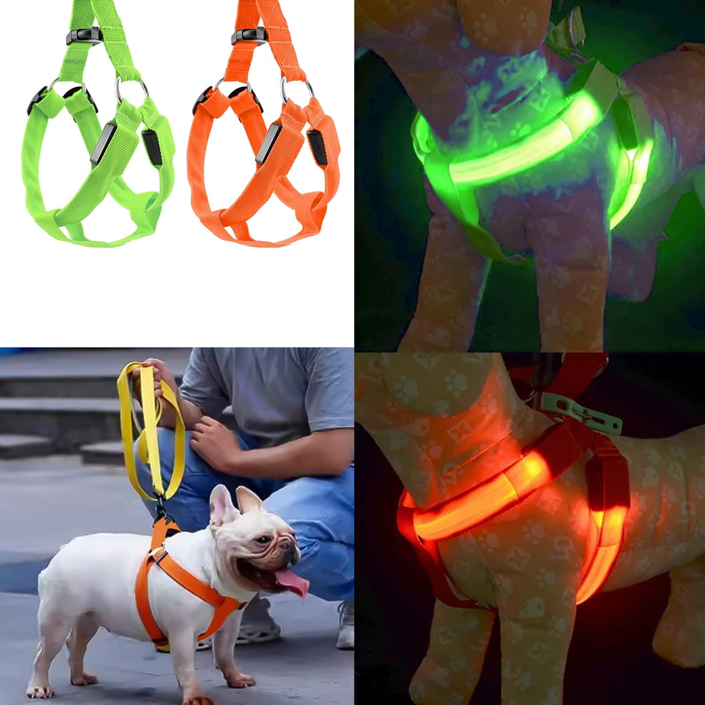 Arnés 2 piezas Light Up, para Perros Luminoso Recargable, Luminoso Arnés para Perros, Iluminado Recargable Para Paseo Nocturno Para Pequeños M