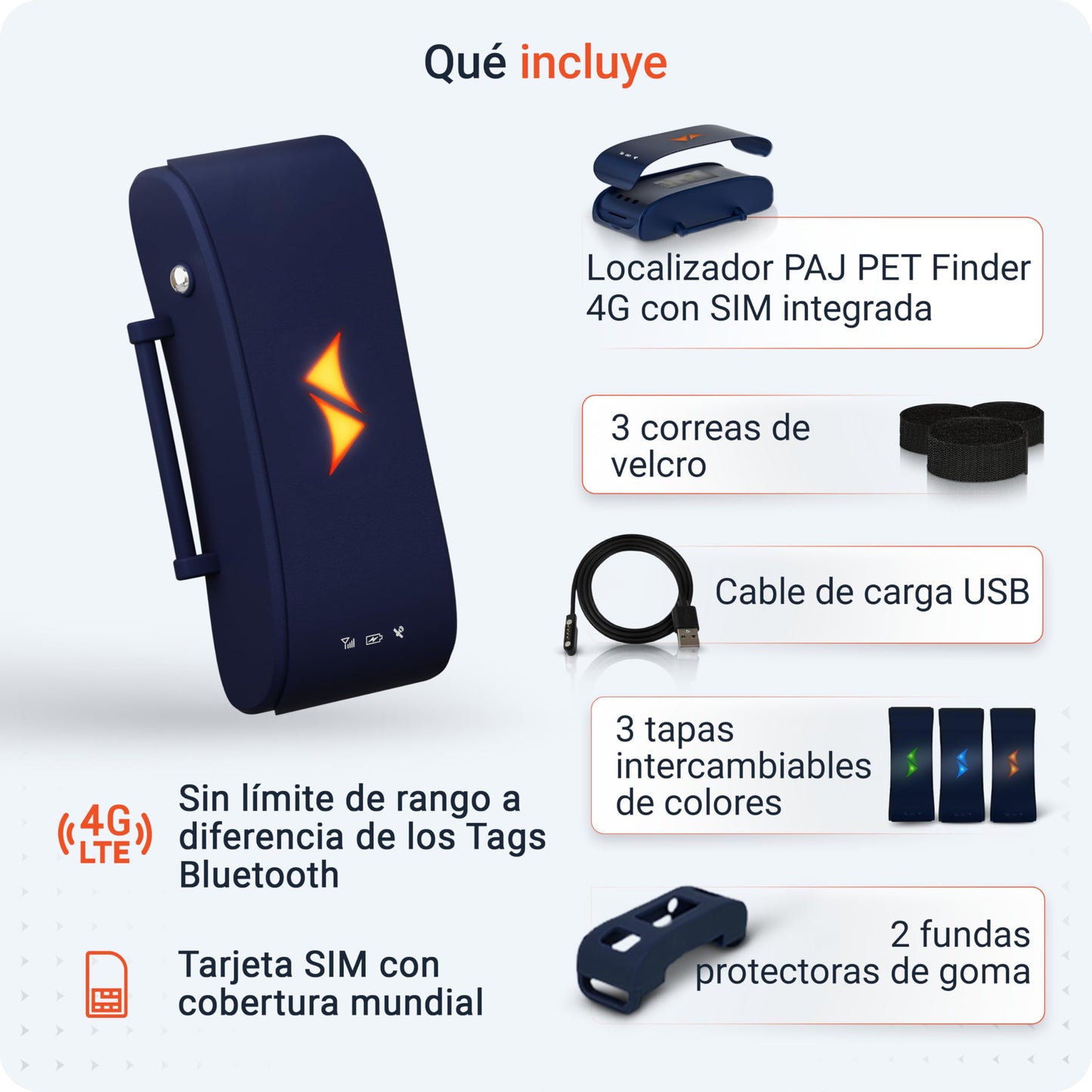 Collar Localizador GPS para Perros 4G - Alarmas de Fuga + Seguimiento Global en Tiempo Real - Batería hasta 10 días - 100% Resistente al Agua (IP67) - con Luces LED - Apto para Cualquier Collar - Azul