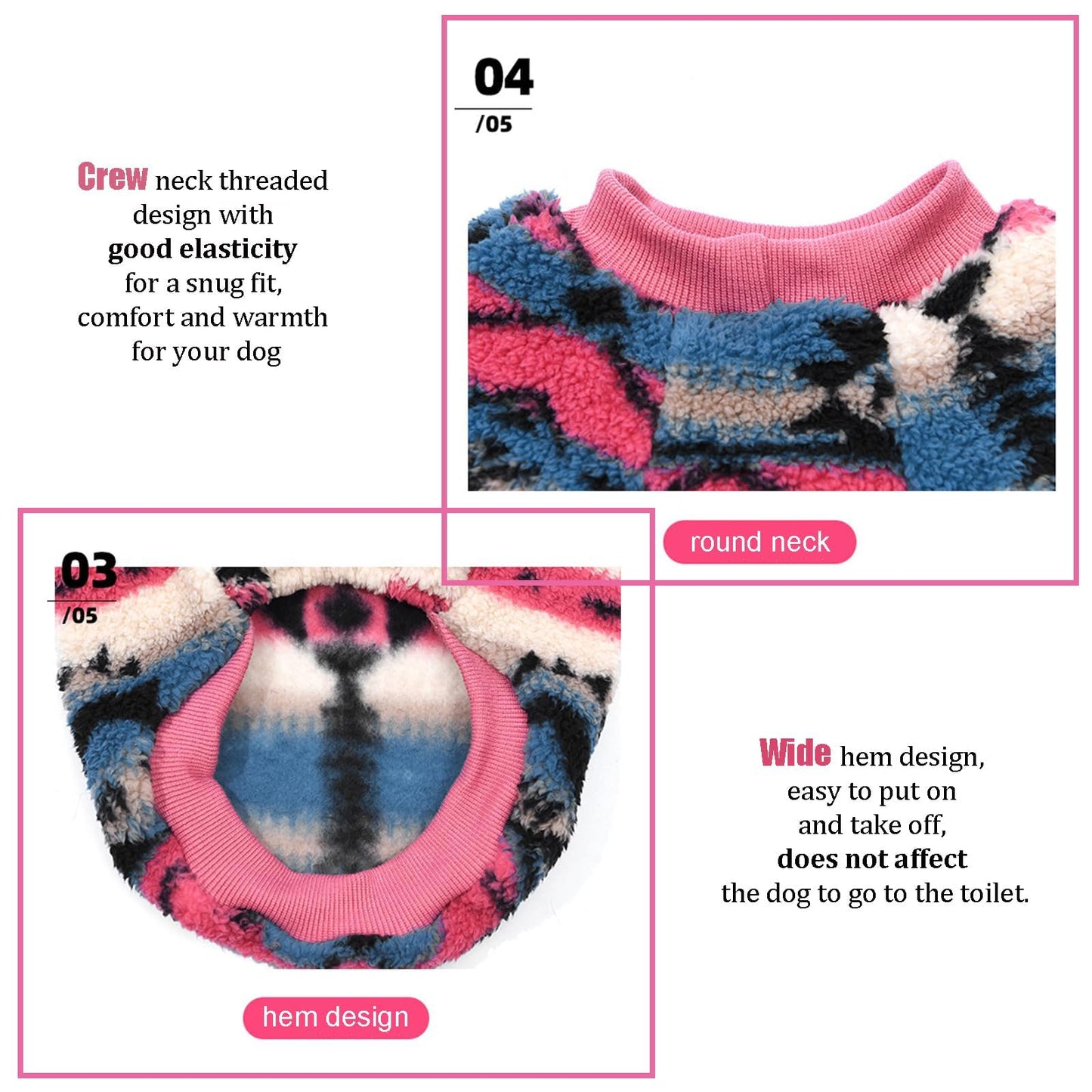 Abrigo Jersey de Forro Polar para Perros Pequeños, Suéter de Invierno Étnico Bohemio, Suave y Cálido, Ropa Térmica para Cachorros (Rosa, M)