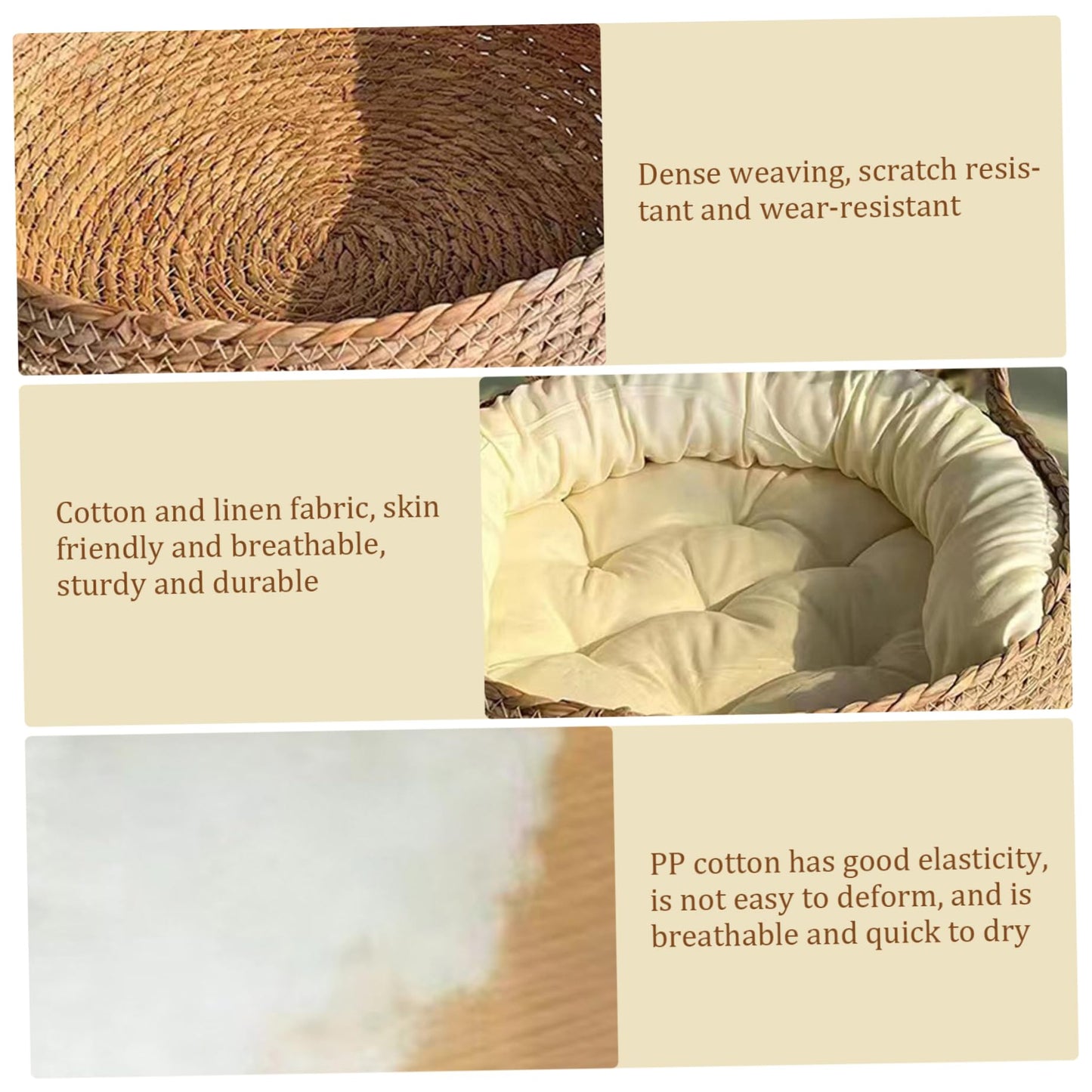 Cama de Gato, Cama de cestas de Gato Tejidas de 15 Pulgadas con cojín Suave, Nido de Cesta de Gato de Mimbre Redondo, Cama de Gatito Acogedor sin Deslizamiento para Gatos pequeños Perros