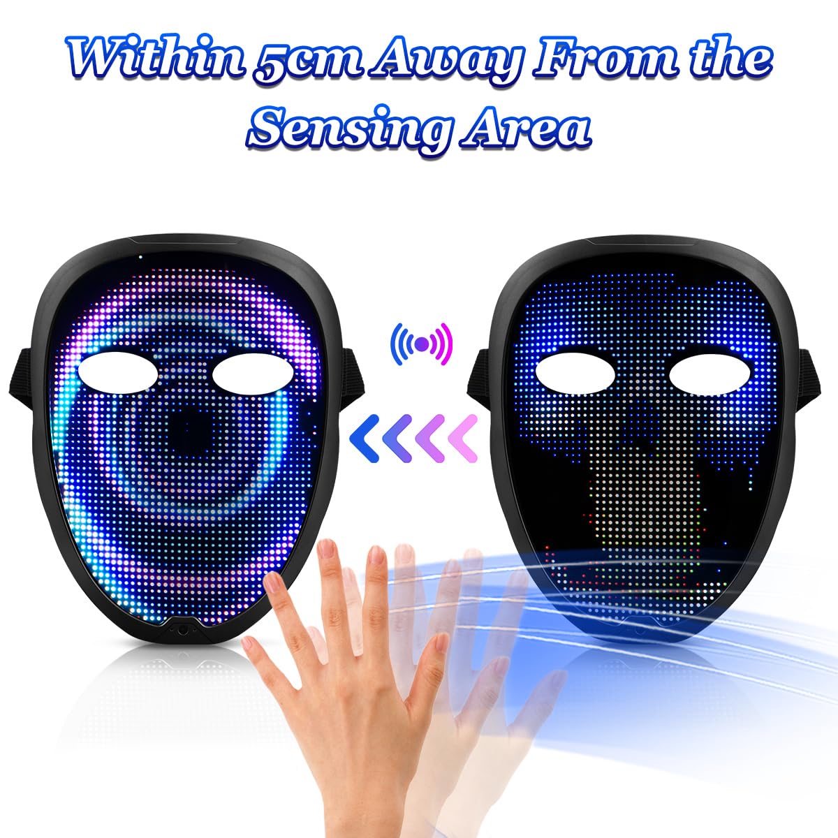 Máscara Facial LED Luminosa, Máscara LED Recargable Con Modos De Transformación Facial Con Detección De Gestos, Soporte De Control APP Para iOS Android, Adecuada Para Disfraces De Cosplay Halloween