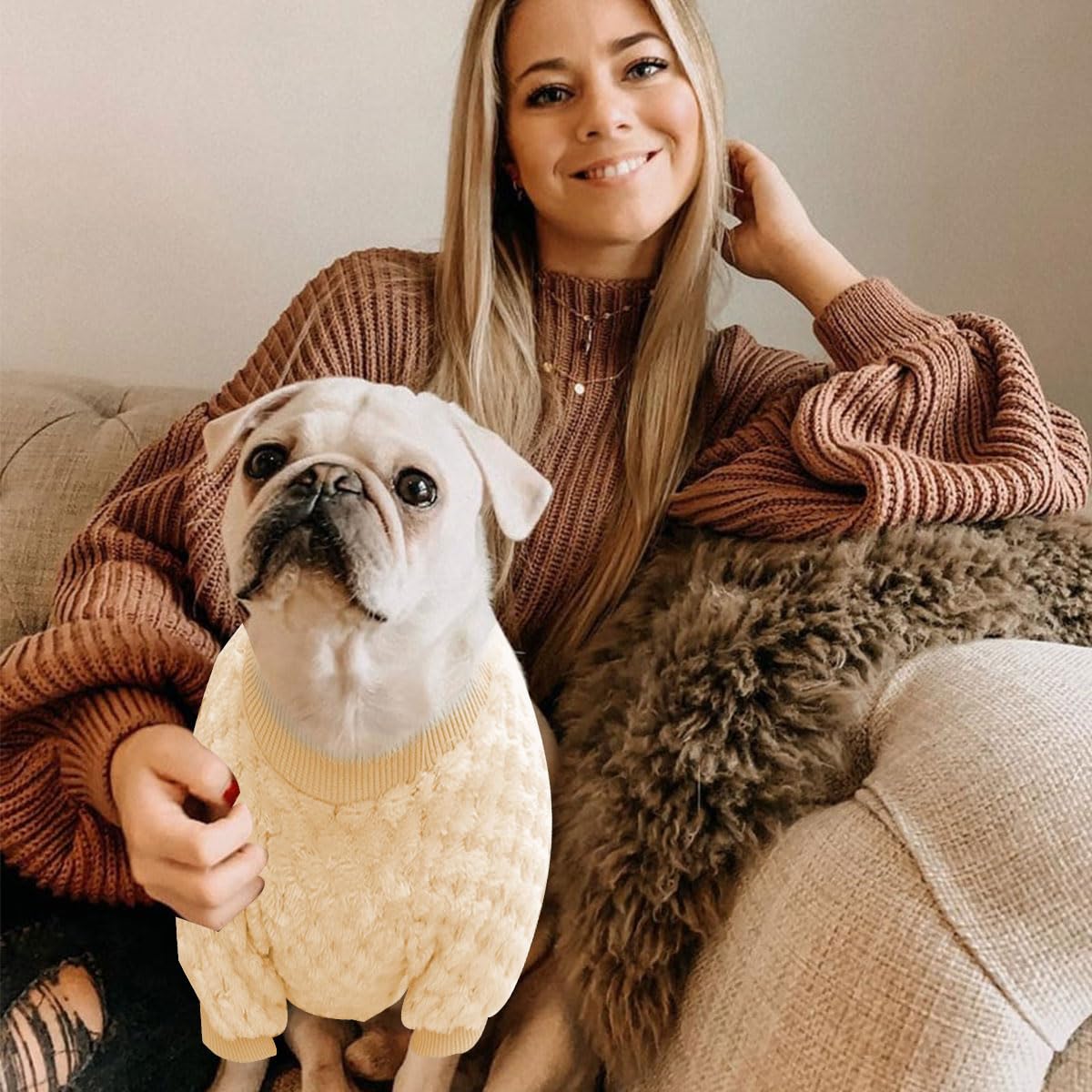 Abrigo Jersey para Perro, Suéter para Mascotas, Suave Ropa De Invierno para Perro, Abrigo Cálido para Cachorros Perros Gatos, Invierno Perro Nieve Lana del Perrito Traje Caliente Ropa de Abrigo, Amarillo