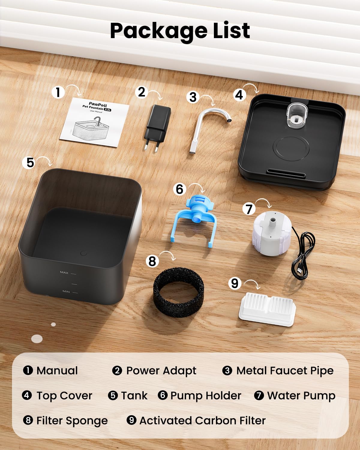 Fuente para Gatos, 2,2L Bebedero Gatos, Súper Silenciosa, Fácil de Limpiar, Fuente de Agua para Perros con LED y Filtro de Carbón Activado, Dos Patrones de Flujo de Agua