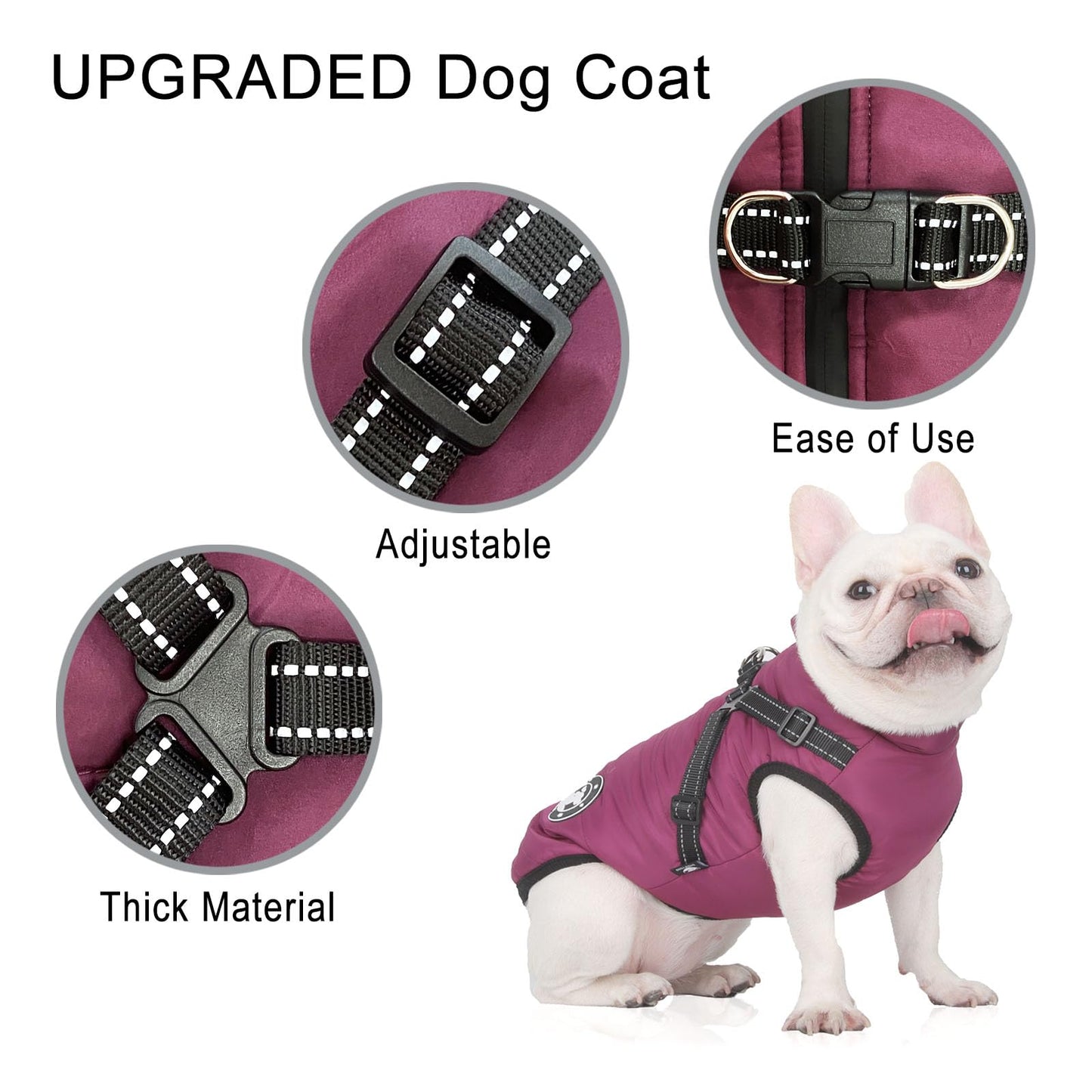 Abrigo para Perros de Invierno, Resistente al Viento, Impermeable, Abrigo para Perro con Arnés, Ropa para Climas Fríos, Chaqueta Cálida de Invierno