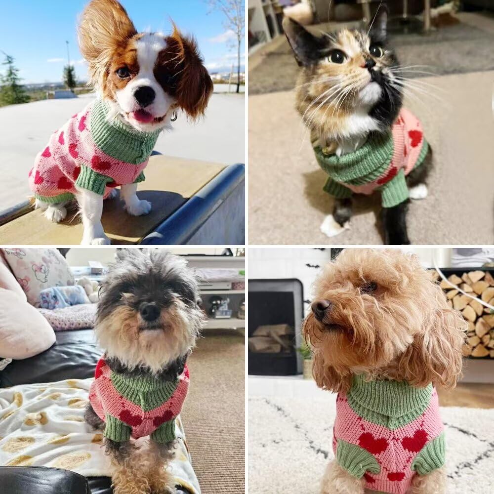 Abrigo Suéter de Punto de Cuello Alto para Perros, Abrigo de Invierno Más Cálido para Cachorros y Gatos (S, Rosa)
