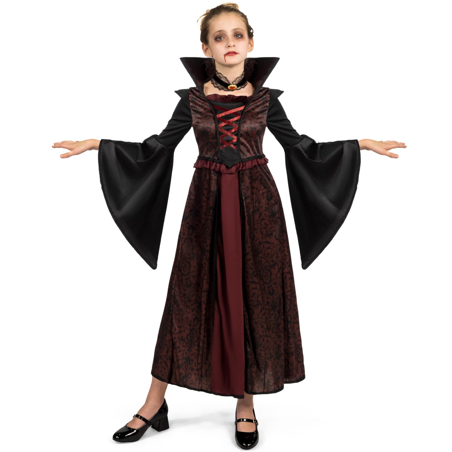 Spooktacular Creations Royal Vampire Costume Set for Girls Halloween Dress Up Party, Role-Playing, Carnival Cosplay, Vampire-Themed Party (Small (5 – 7 yrs))